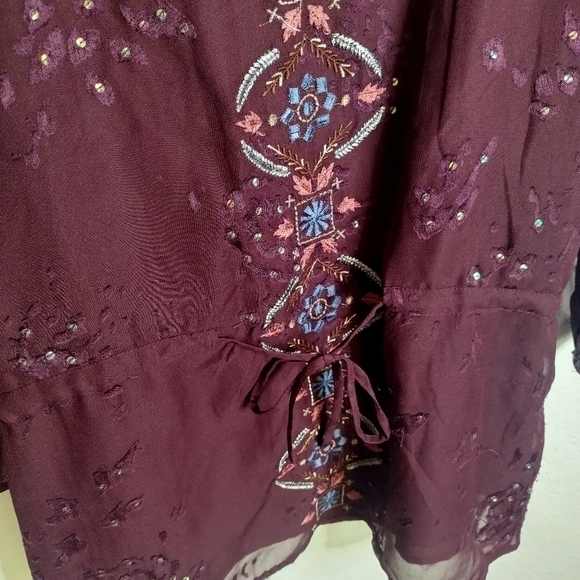 Sundance embroidered embellished drawstring long sleeve blouse sz Xs - Picture 3 of 7